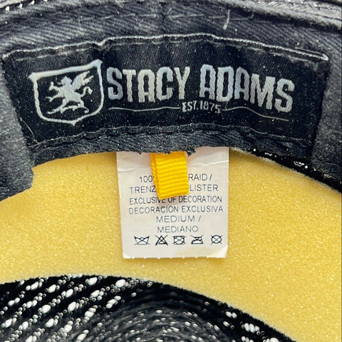 Stacy Adams Men's Black Braided Woven Fedora Hat Feather Trim Sz M