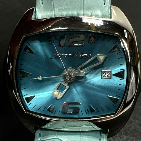 Chronotech 2188L Stainless Steel Watch Light Blue Sunray Dial Leather Strap Box