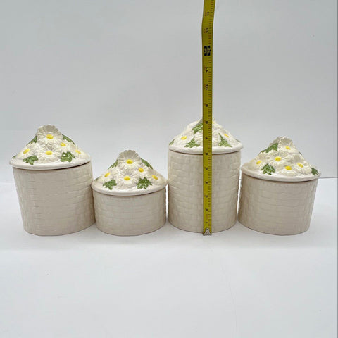 Daisy Basket Ceramic Canister Set 4 Canisters Dimensional Floral Lids