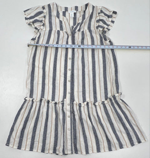 Cynthia Rowley Women's White Blue Striped Linen Blend Button Front Dress Sz L