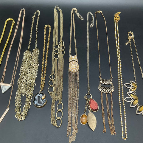 Vintage to Modern Costume Jewelry Lot 0.95lb Gold & Silver Tone Necklaces 13pc