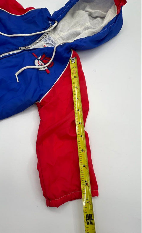 Vintage 80s Baby Boy Baseball Windbreaker Jacket Blue Red Hooded Sz 12