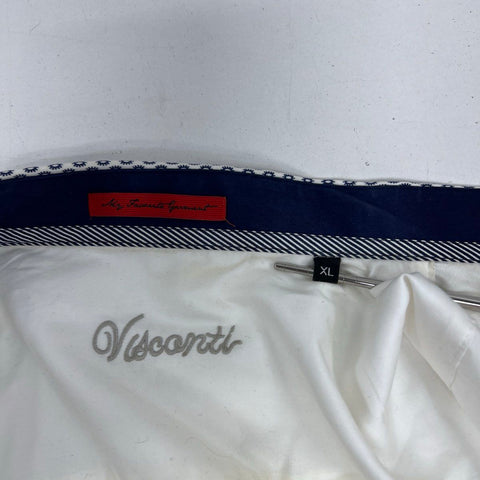 Visconti Men's White Button Down Shirt Geometric Pattern Trim Long Sleeve Sz XL