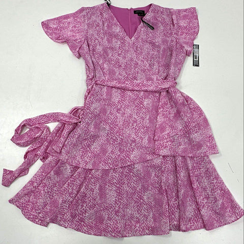 Tahari Arthur S. Levine Women's Pink Snake Tiered Ruffle Wrap Dress Sz 14 NWT