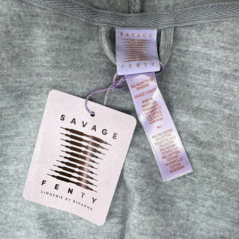 Savage X Fenty Women's Gray Hooded Robe Logo Belted NWT Size M/L