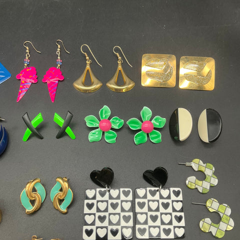 Vintage 80s 90s Retro Costume Jewelry Earrings Lot of 27 Pairs Boho Geometric