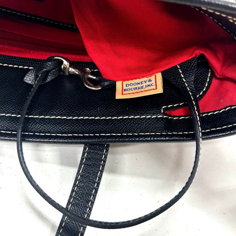 Dooney & Bourke Black Textured Leather Tote Bag Contrast Stitching Red Lining