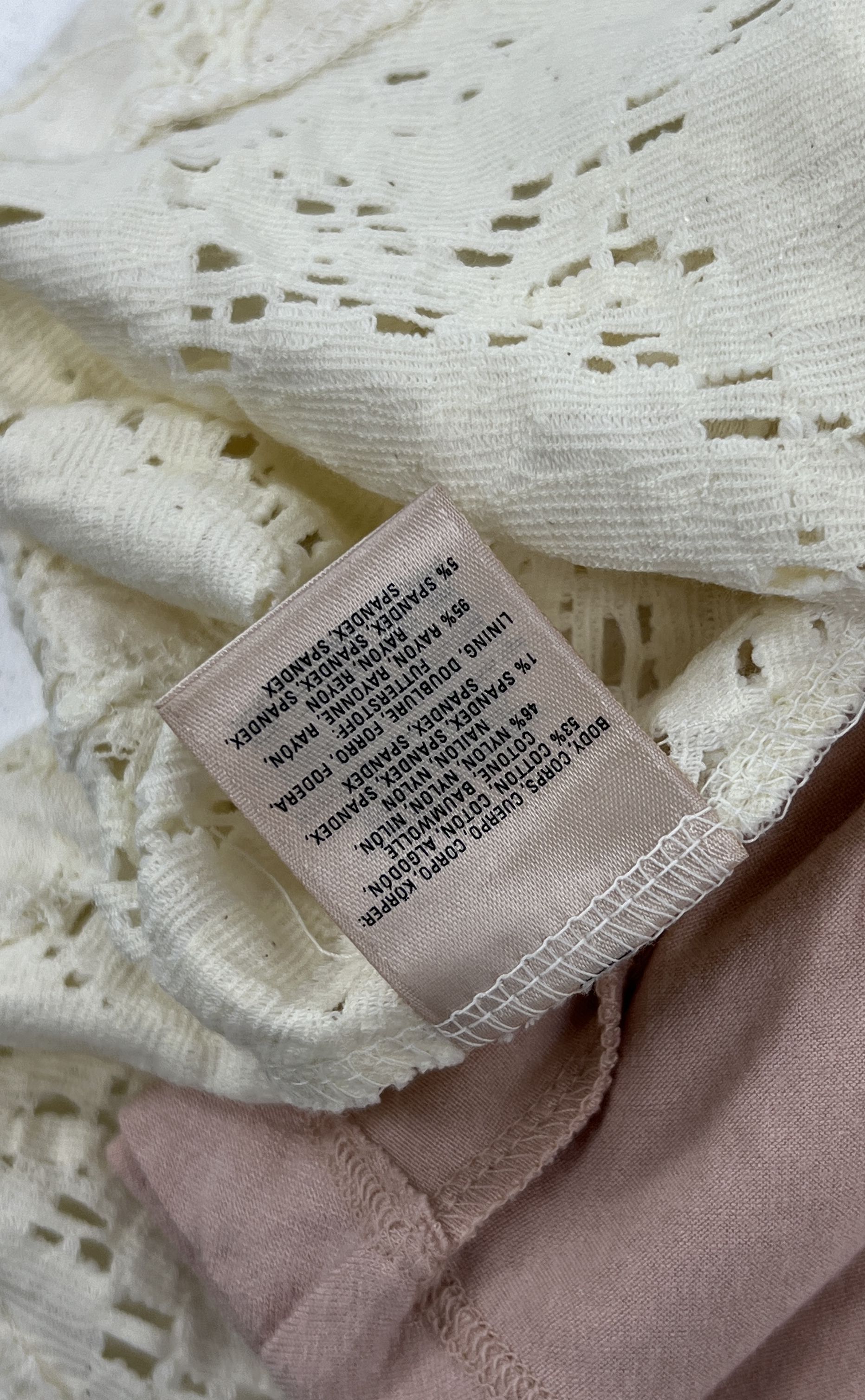 Women's Maeve by Anthro Cream Lace Pink Lining Cap Sleeve Dress - Size Small