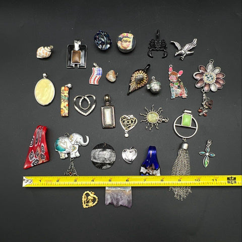 Mixed Costume Jewelry Lot of 30 Pendants Animal Celestial Heart Nature motifs