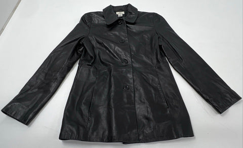 Brooks Brothers 346 Women's Black 100% Leather 4-Button Tailored Jacket Size S