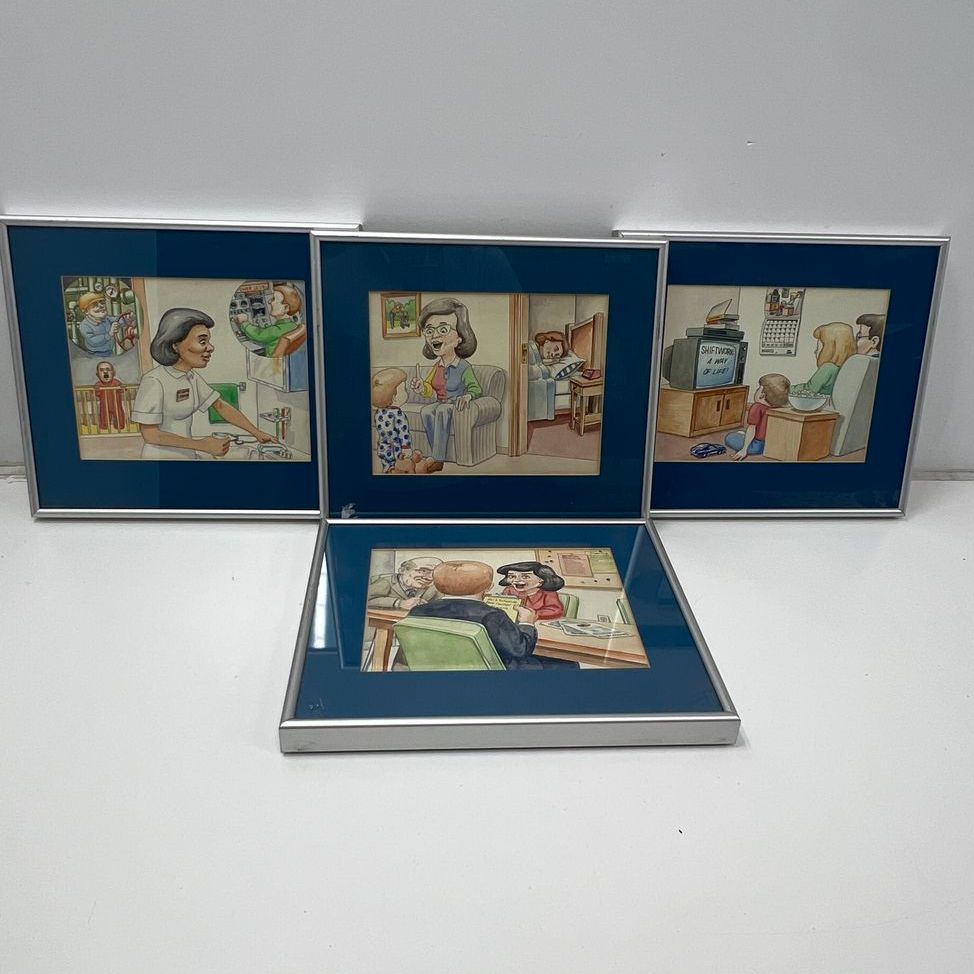 Vintage 80s SynchroTech Shift Work Comic Art Print Lot of 4 Framed Signed