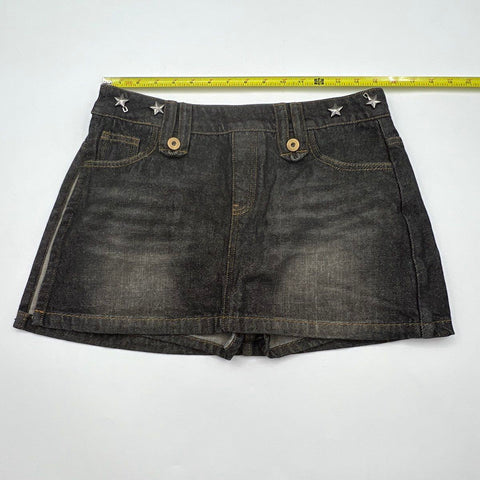 IFIK Women's Black Denim Skort Star Studs Faded Side Zip Y2K Style Size 13