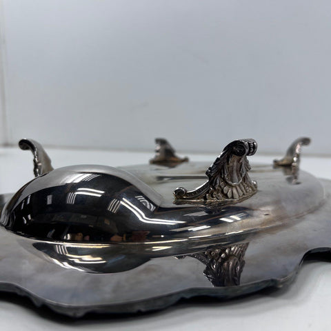 Wallace Silver Plate Meat Carving Tray with Wood Insert 2pc Vintage 1107