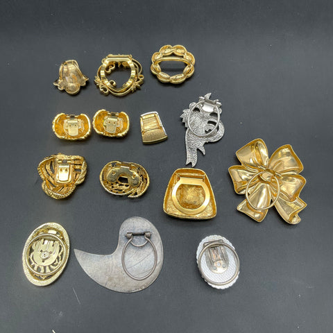 Vintage Lot 13 Scarf Slides Clips Gold Silver Tone Bow Floral Mixed Styles