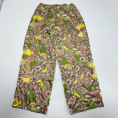Vintage Y2K Chanteuse Women's Green Pink Paisley Satin Pajama Set Sz L