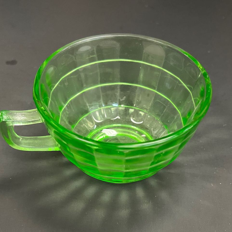 Black Light Reactive Green Uranium Glass Tea Cup