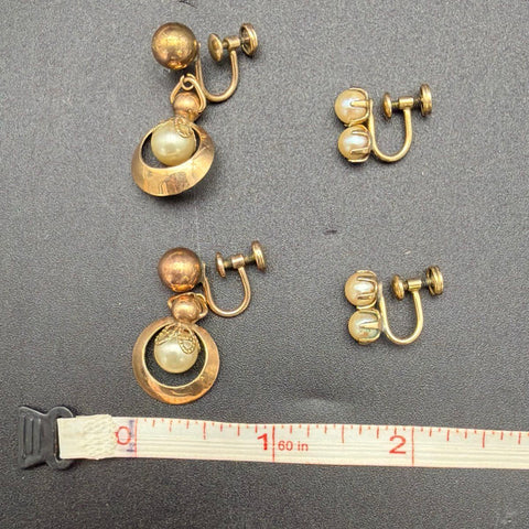 Vintage 12K Gold Filled Faux Pearl Screw Back Earrings Lot of 2 Pairs
