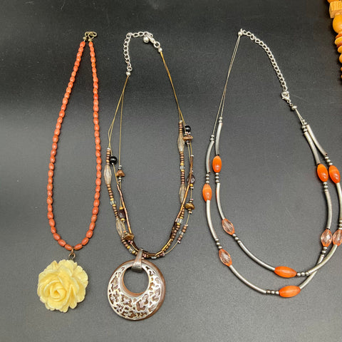 Vintage to Modern Costume Jewelry Lot 8 Necklaces Beaded Wood Shell Bohemian