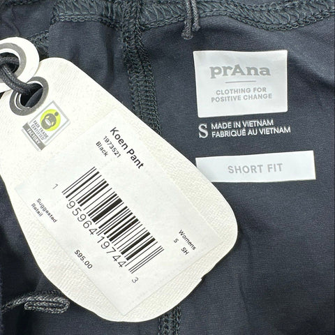 prAna Women's Koen Pant Black Short Fit Hiking Outdoor Travel Trousers NWT Sz S