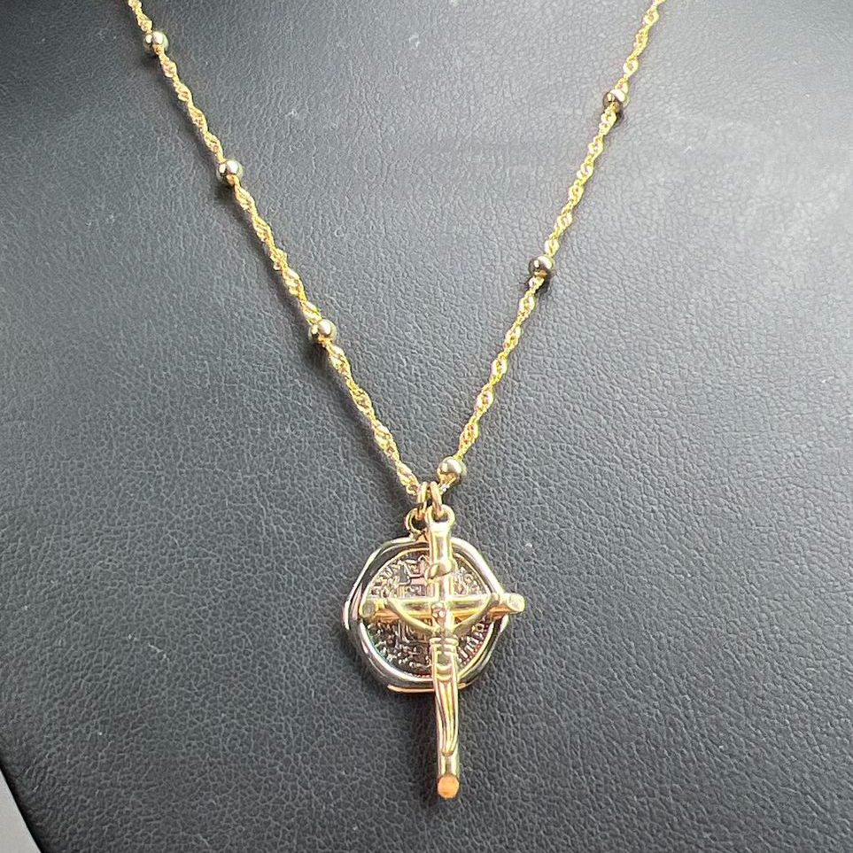 925 Sterling Silver Cross & Religious Charm Necklace Gold tone