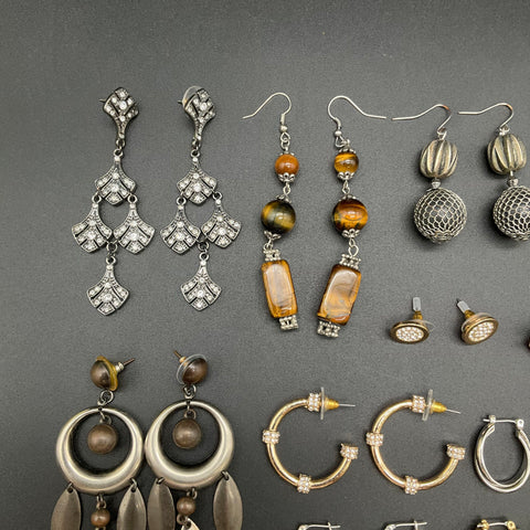 Vintage & Modern Costume Jewelry Earrings Lot 20 Pairs Hoops Dangle Rhinestone