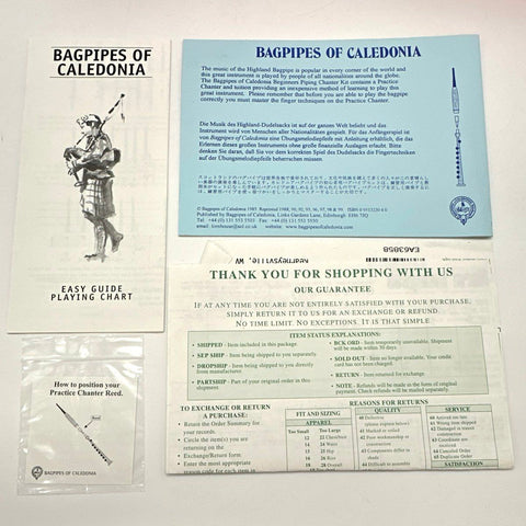 Bagpipes of Caledonia Beginners Piping Chanter Kit with Cassette and Reed