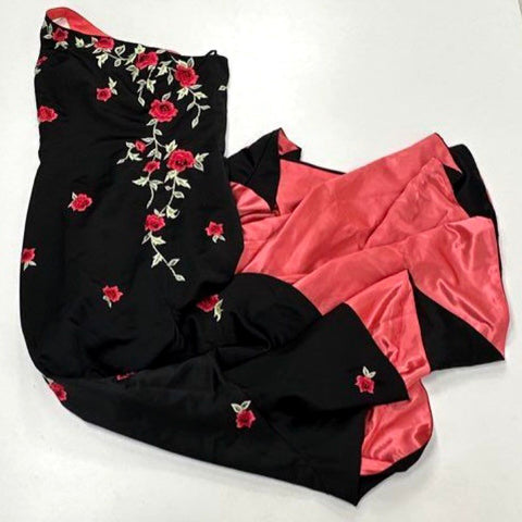 Terani Women's Black One Shoulder Rose Floral Embroidered Evening Gown Sz 8