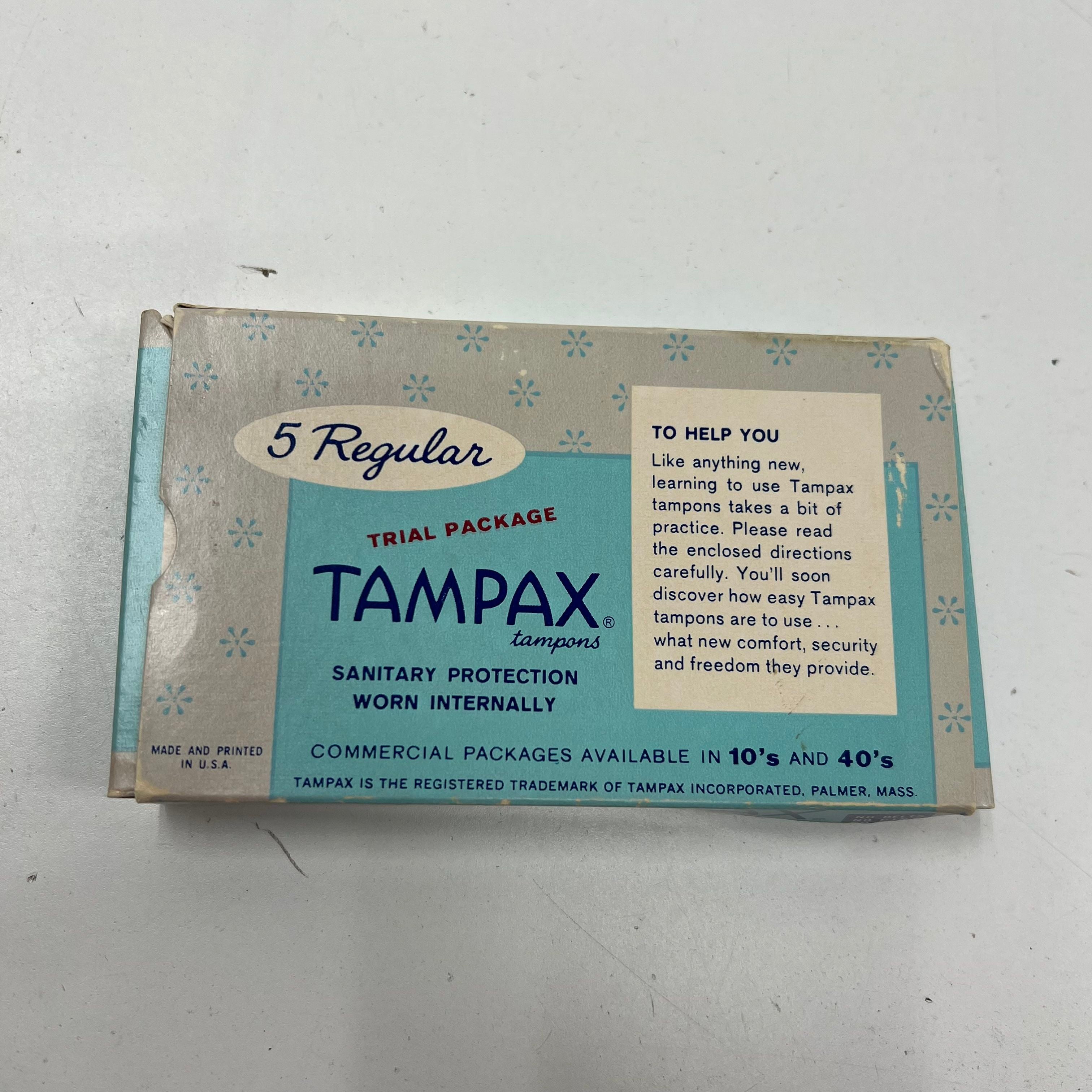 Vintage 1960s Tampax Tampons Trial Package Unused Full Box 5 Regular USA Made