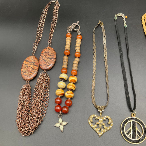 Lucky Brand & Boho Beaded Statement Jewelry Lot of 8 Necklaces Peace Heart