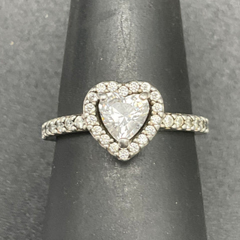 Pandora S925 Sterling Silver Elevated Heart Halo CZ Ring Size 48 / US 4.5