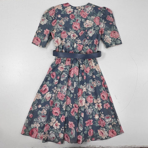 Vintage 80s The American Shirt Dress Floral Cotton Belted Midi Sz 12 USA