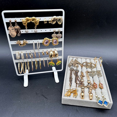 Vintage & Modern Costume Jewelry Lot 30+ Pairs Earrings Hoops Drops Studs