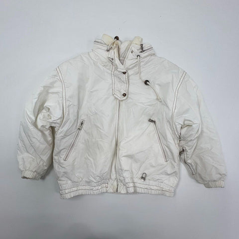 Bogner Women's Vintage 80s Ski Suit Set Jacket Pants White Tan Graphic Sz 8/14