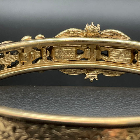 Vintage Avon Victorian Revival Gold Tone Bangle Bracelet Blue Purple Stones