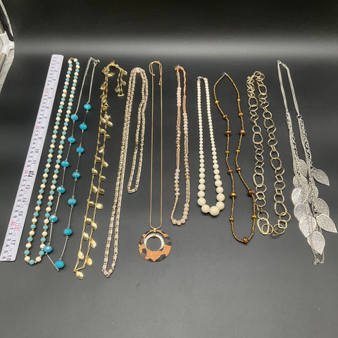 Mixed Costume Fashion Necklace Jewelry Lot 11pc Gold Silver Tone Faux Pearl