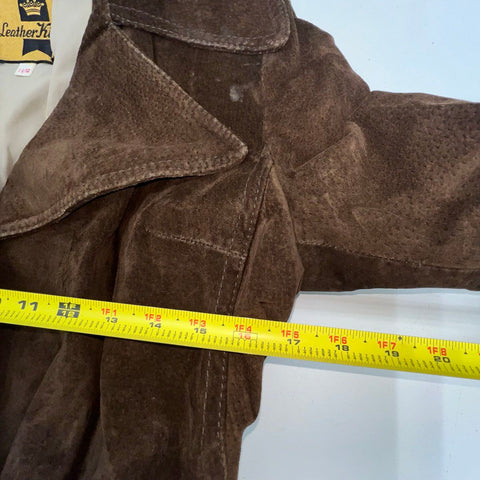 Vintage 70s Leather King Suede Trench Coat Jacket Union Made Canada Sz 11/12