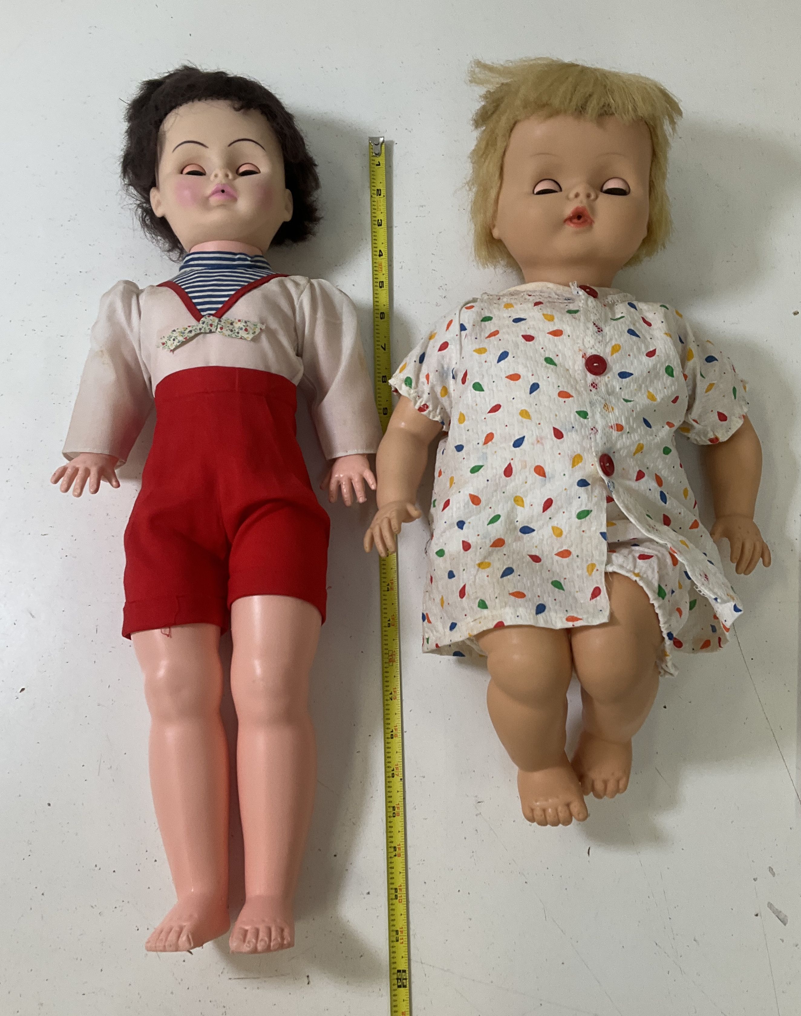 Vintage 1970s LVTF Doll & Unbranded Doll Lot 2 Sleep Eyes 24 in & 19 in