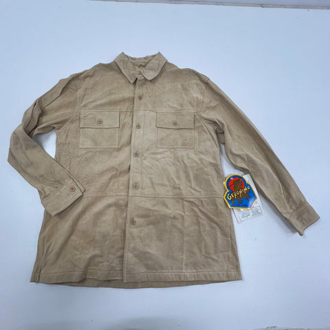 NOS Vintage 80s Geronimo Tan Suede Leather Shirt Jacket Men's Size L NWT