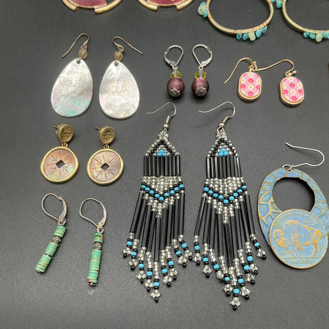 Vintage Style Costume Jewelry Earring Lot 19 Pairs Beaded Novelty Dangle Studs