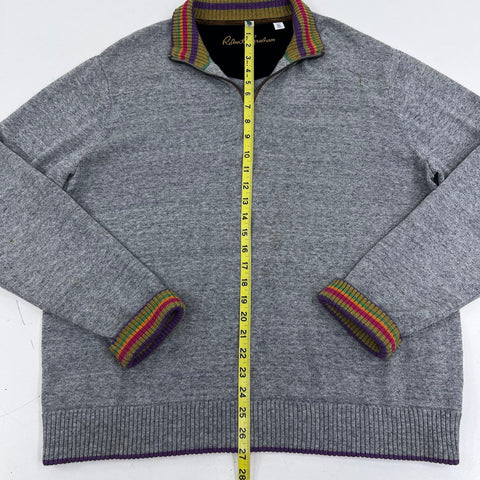 Robert Graham Men's Gray Striped Trim Quarter Zip Cotton Sweater XL