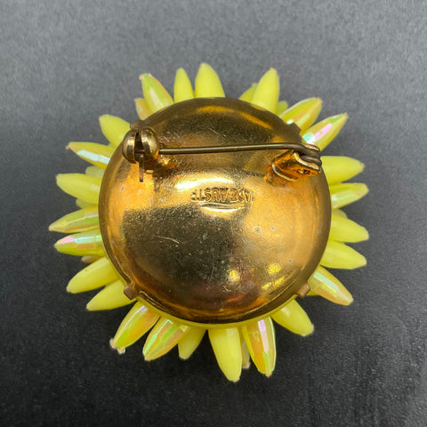 Vintage Made in Austria Yellow 3D Chrysanthemum Flower Brooch Earrings Set