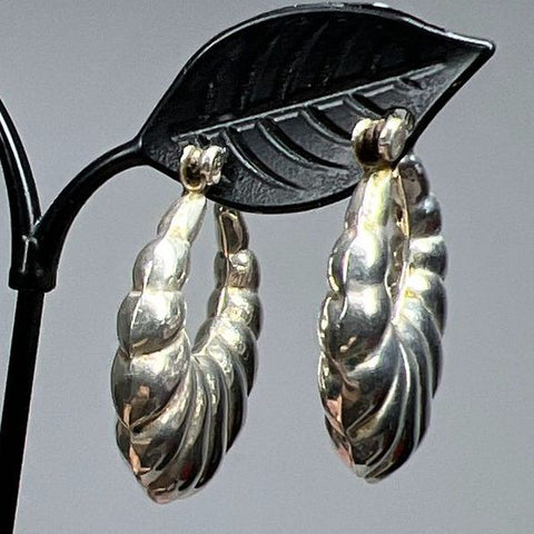 FC 925 Sterling Silver Scalloped Hoop Dangle Earrings 7.32g