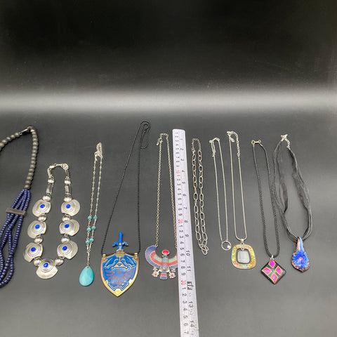 Costume Jewelry Lot 10 Necklaces Legend of Zelda Egyptian Modernist Bead Glass