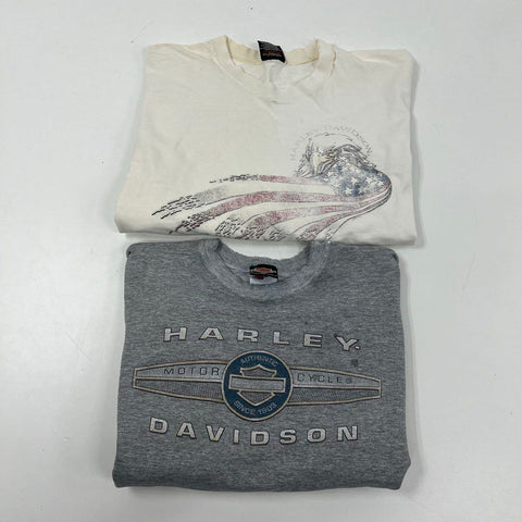 Vintage 90s Lot 2 Harley-Davidson Biker Crewneck Sweatshirt Long Sleeve Sz XL