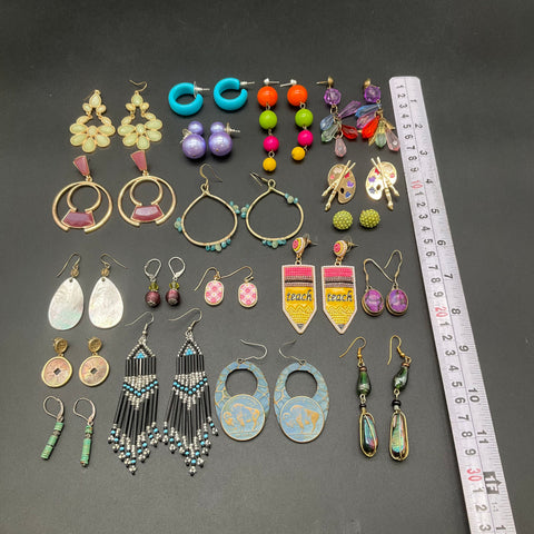 Vintage Style Costume Jewelry Earring Lot 19 Pairs Beaded Novelty Dangle Studs