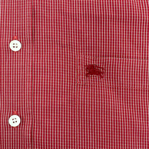 Burberry Men's Red White Plaid Button Up Shirt Nova Check Trim Classic Fit M