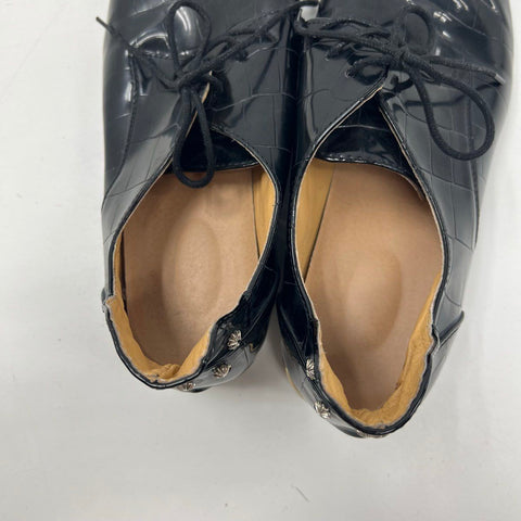Black Croc Embossed Studded Heel Metal Toe Derby Oxford Shoes Size 46 / US 12