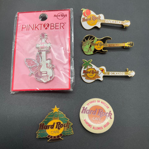 Hard Rock Cafe Pin Lot of 6 Vintage & Modern Guitar City 1993 Christmas Button