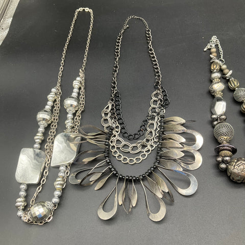 Statement Fashion Necklaces Jewelry Lot of 8 Silver Tone Chunky Beaded Spikes