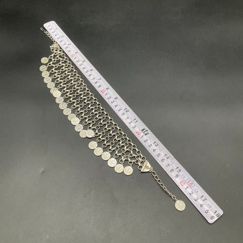 Vintage Egyptian Revival Silver Tone Multi Strand Coin Bib Necklace